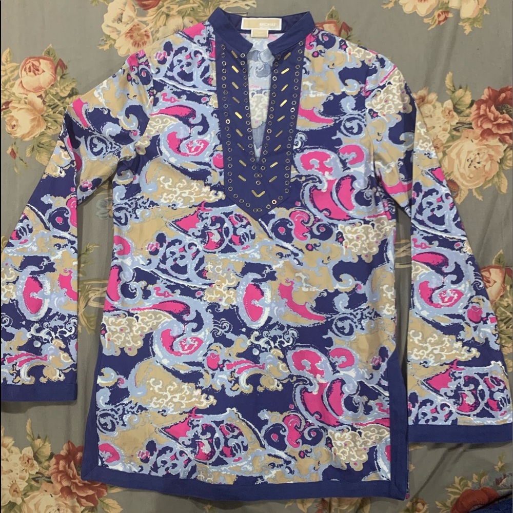 Michael Khors navy Tunic with gold metal accents